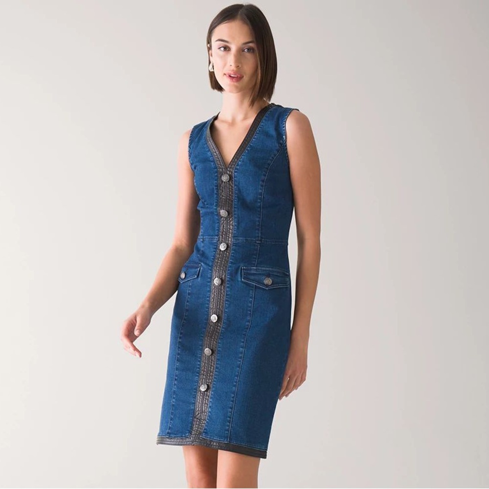 WHBM • Sleeveless Denim Dres With Leather Detail • 00